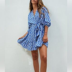 New! Zara The Paula long sleeve mini dress, v-neck, ruffled hem, size small